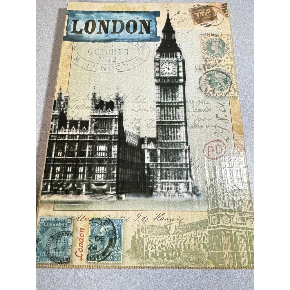 Vintage London Big Ben‎ Travel Canvas Burlap Wall Art October 1972 Stamp Decor